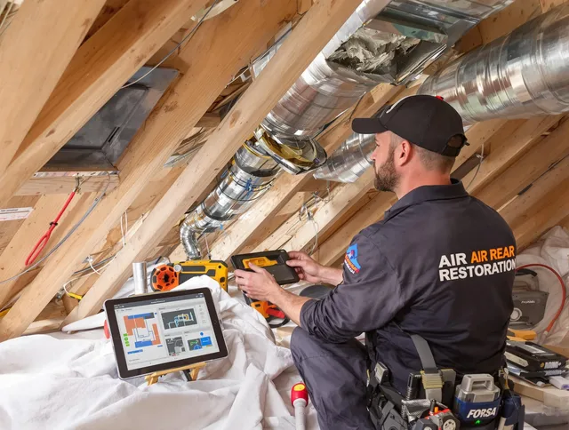 Fairhaven Air Duct Cleaning technician performing precise duct repair work in Fairhaven