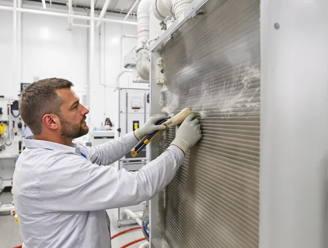 Fairhaven Air Duct Cleaning technician performing precision commercial coil cleaning at a Fairhaven business