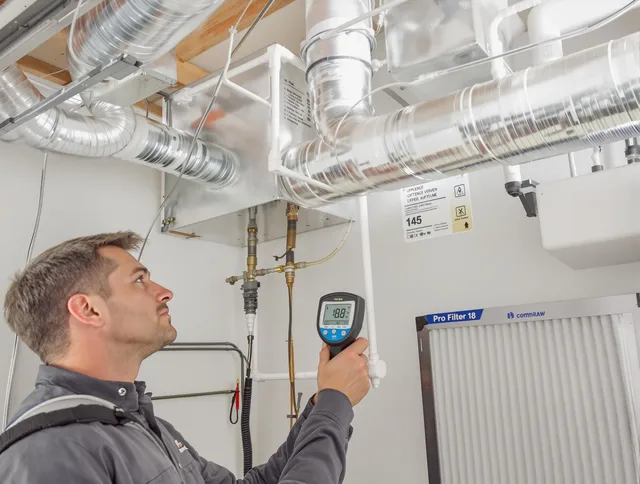 Fairhaven Air Duct Cleaning expert conducting detailed filter system inspection using diagnostic tools in Fairhaven