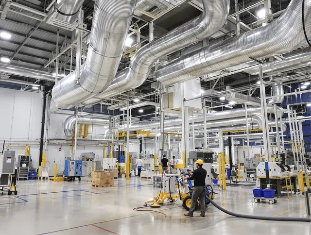 Fairhaven Air Duct Cleaning team performing comprehensive industrial duct cleaning at a large facility in Fairhaven